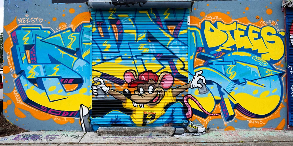 Graffiti wall mural artwork.