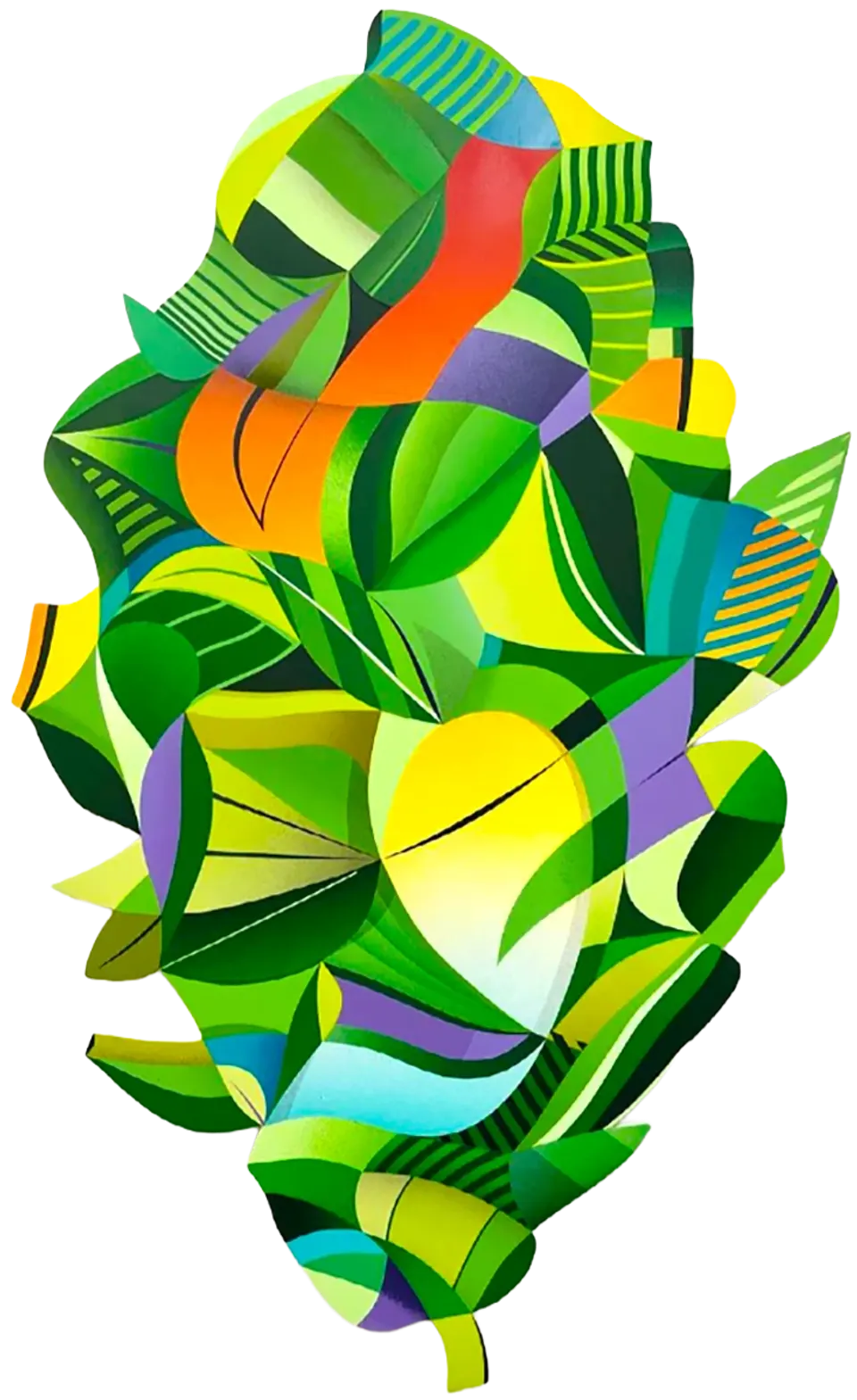 Contemporary Tropical Jungle Foliage Abstract Shaped Painting